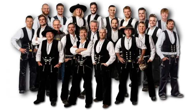 Teamfoto der Zimmerer in Zunftkleidung, Nahaufnahme